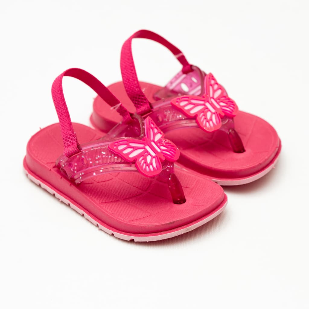 Chinelo Infantil Feminino Com Elástico Atrás Rosa com Borboleta Confortável e Seguro