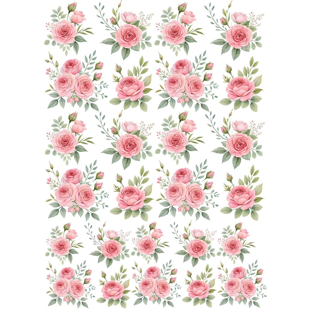 Decalque Porcelana Forno Caseiro - Flores Rosas Buque