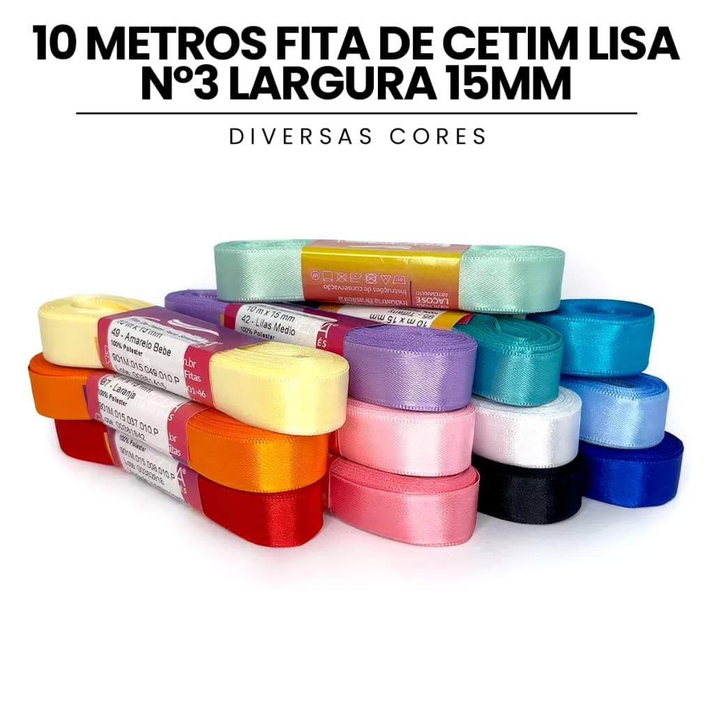10 METROS Fita de Cetim Lisa Nº3 Largura 15mm Diversas Cores Artesanato Lembrancinhas Personalizados