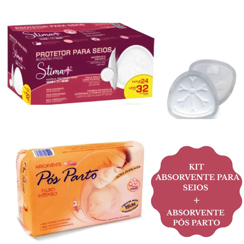 KIT MATERNIDADE ABSORVENTE PÓS PARTO 15UN + ABSORVENTE PARA SEIOS STIMA+ C/ FITA ADESIVA 32UN