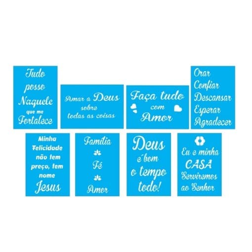 Estêncil 8 Peças para Pintura Frases - Tamanho 20x14 cm - Molde Vazado