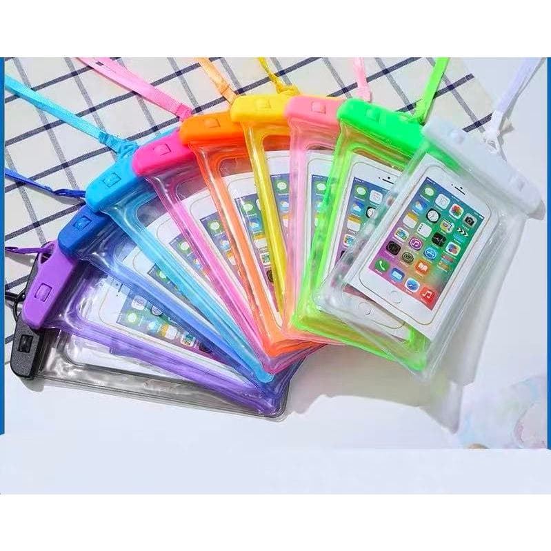 Capa impermeável para celular, transparente, com proteção selada para tela sensível ao toque.