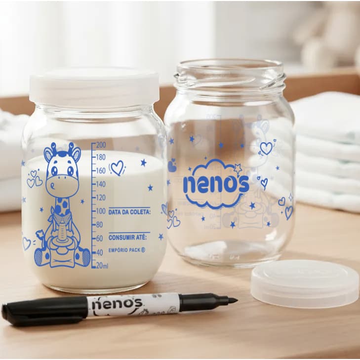 3 Potes Vidro Armazenar Leite Materno, Papinha (267.GIRAFINHA)