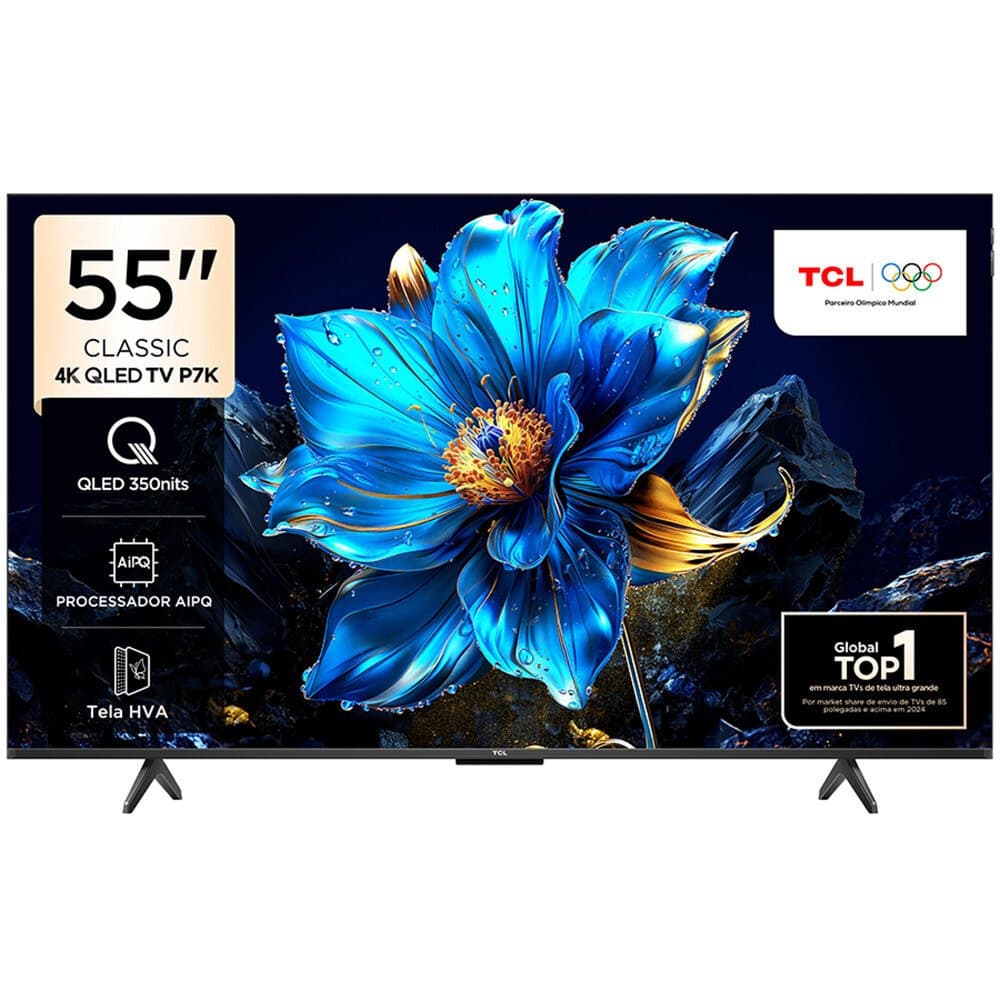 Smart TV 55” TCL 55P7K 4K QLED 60Hz HDR10+ Dolby Atmos Dolby Vision Sistema Operacional Google TV