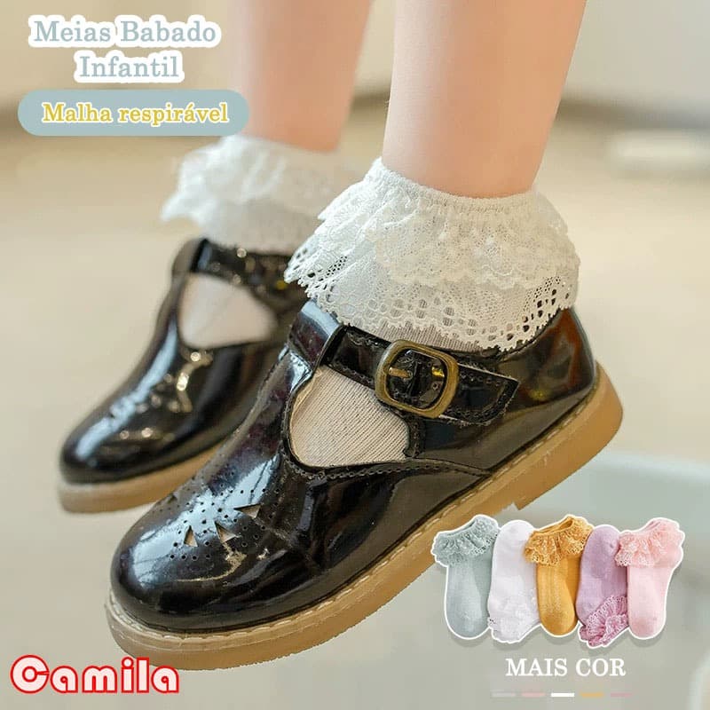 Meias Babado de Algodão Meninas infantil cano curto babado de renda batizada festa de aniversario 8005
