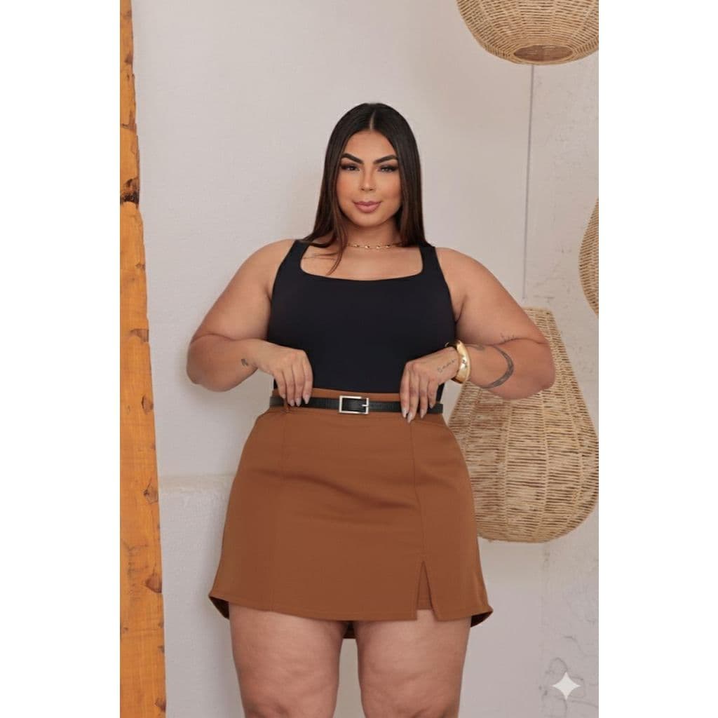 shorts saia  Plus Size Alfaiataria com CINTO várias cores Verão G1 G2 G3 fenda lateral SAIA TRÁS E FRENTE