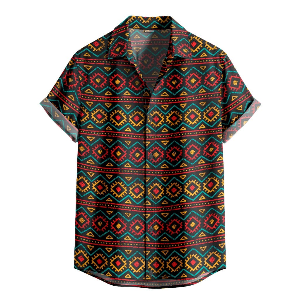 Camisa De Botão Estampa Étnica Tribal Colorida Estampa No Estilo Boho [Ref-309]