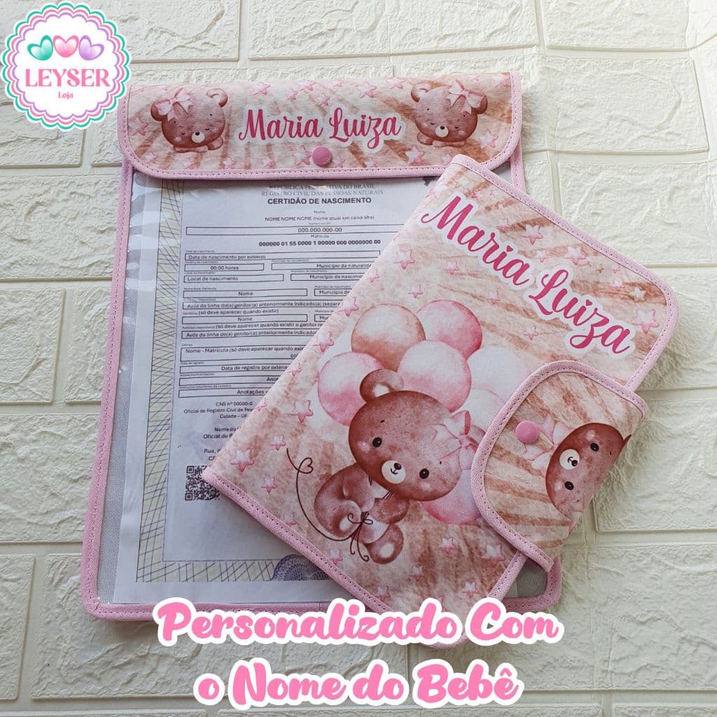 Kit Porta Certidão + Caderneta de Vacinação Personalizado | Nome do Bebê | Maternidade | Vários Temas
