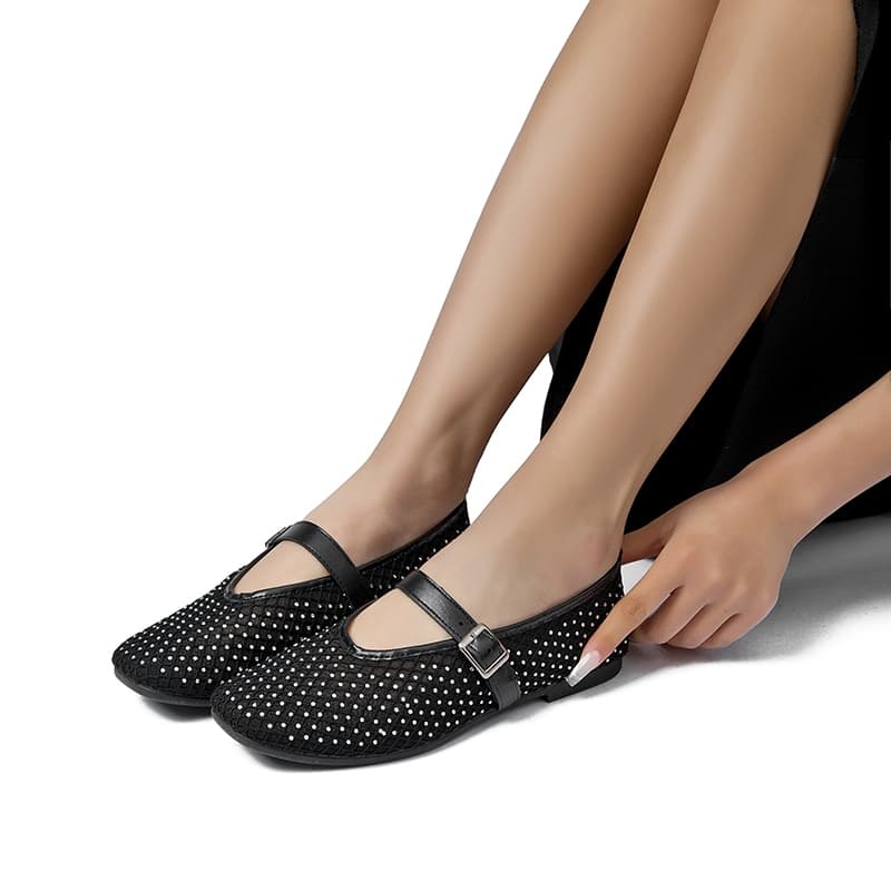 Sapatos sem fecho com estampa de bolinhas e fivela ajustável Sapatilha Feminino