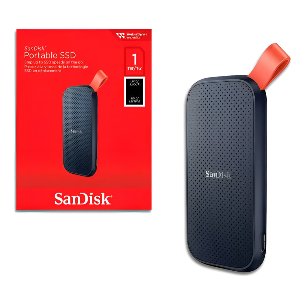 SSD Externo Portátil 1TB Interface USB 3.2 SanDisk SDSSDE30-1T00 Velocidade de Leitura Até 800MB/s Preto portatil pequen