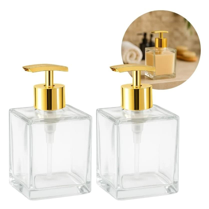 Saboneteira Sabonete Líquido Luxo 250ml de Vidro - Rose - Madeira - Dourado - Metal - Branco