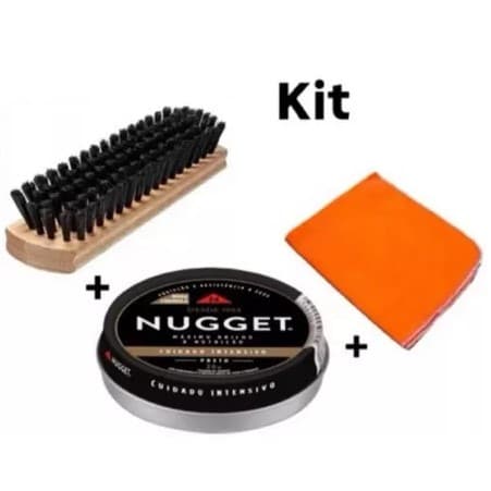 Kit Cera em Pasta Nugget 3 em 1+flanela+escova de sapato. Solução Completa para Manutenção de Couro - Escolha Sua Cor