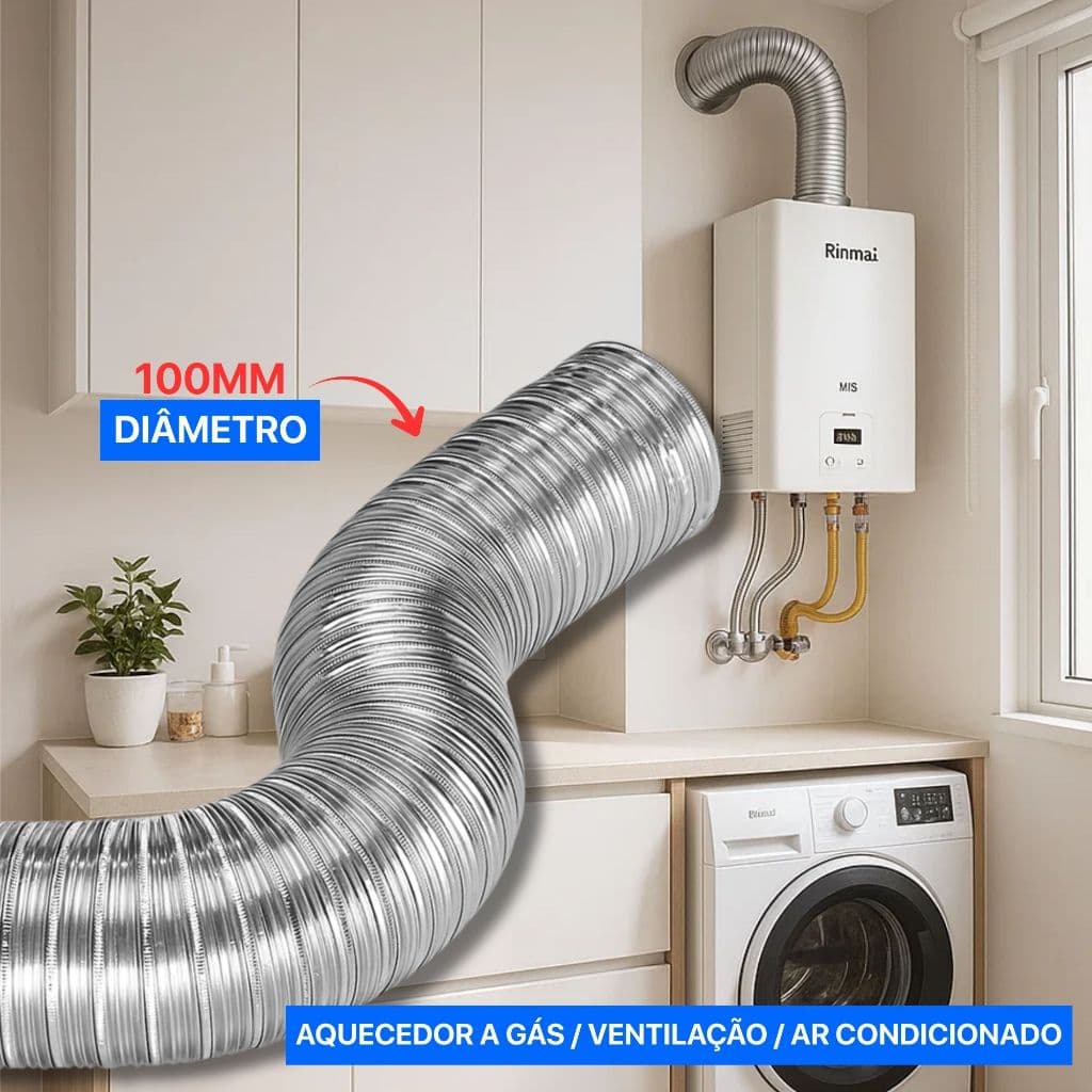 Tubo Extensivo 100mm 3 Metros Duto Semiflexível Em Alumínio Corrugado Exaustor Coifa Aquecedor A Gás