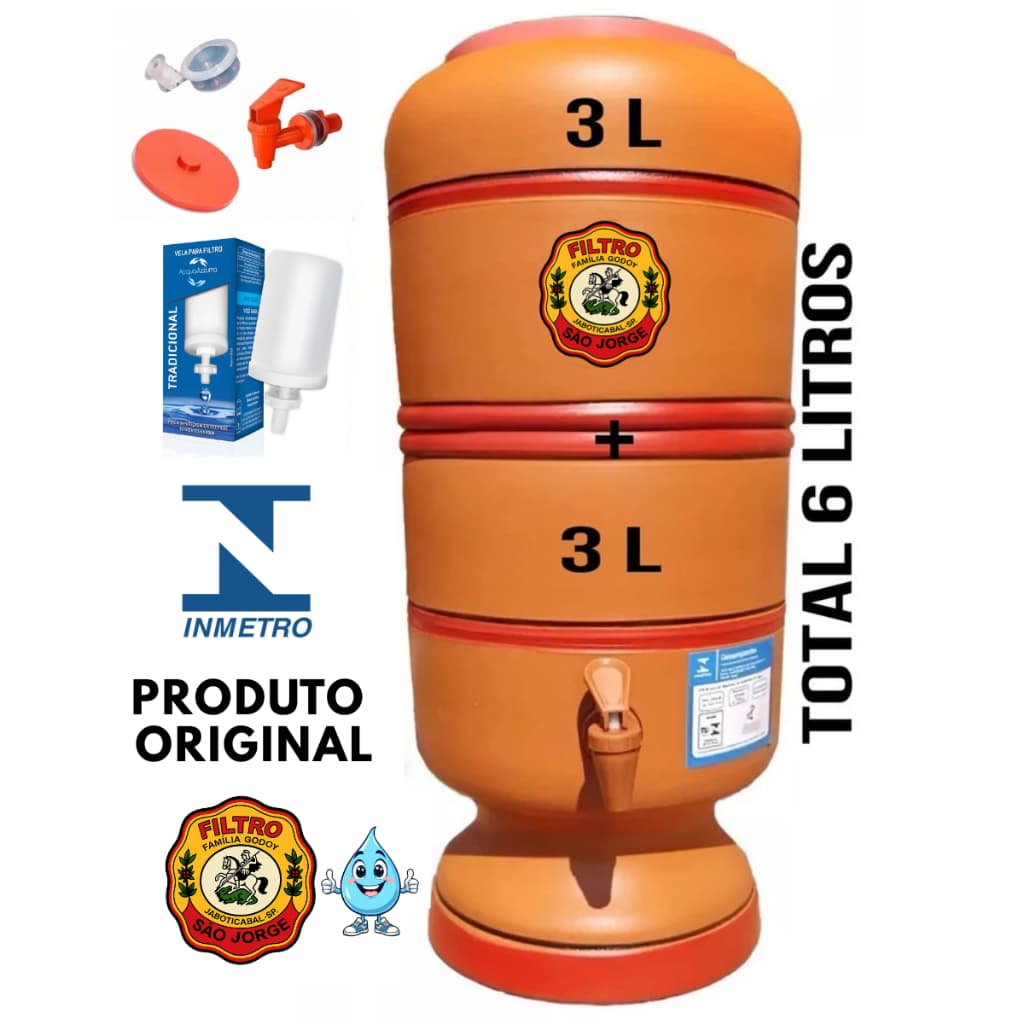 Filtro de Barro Santa Marina 3+3 Litros Total 6L com Vela, Boia e Torneira