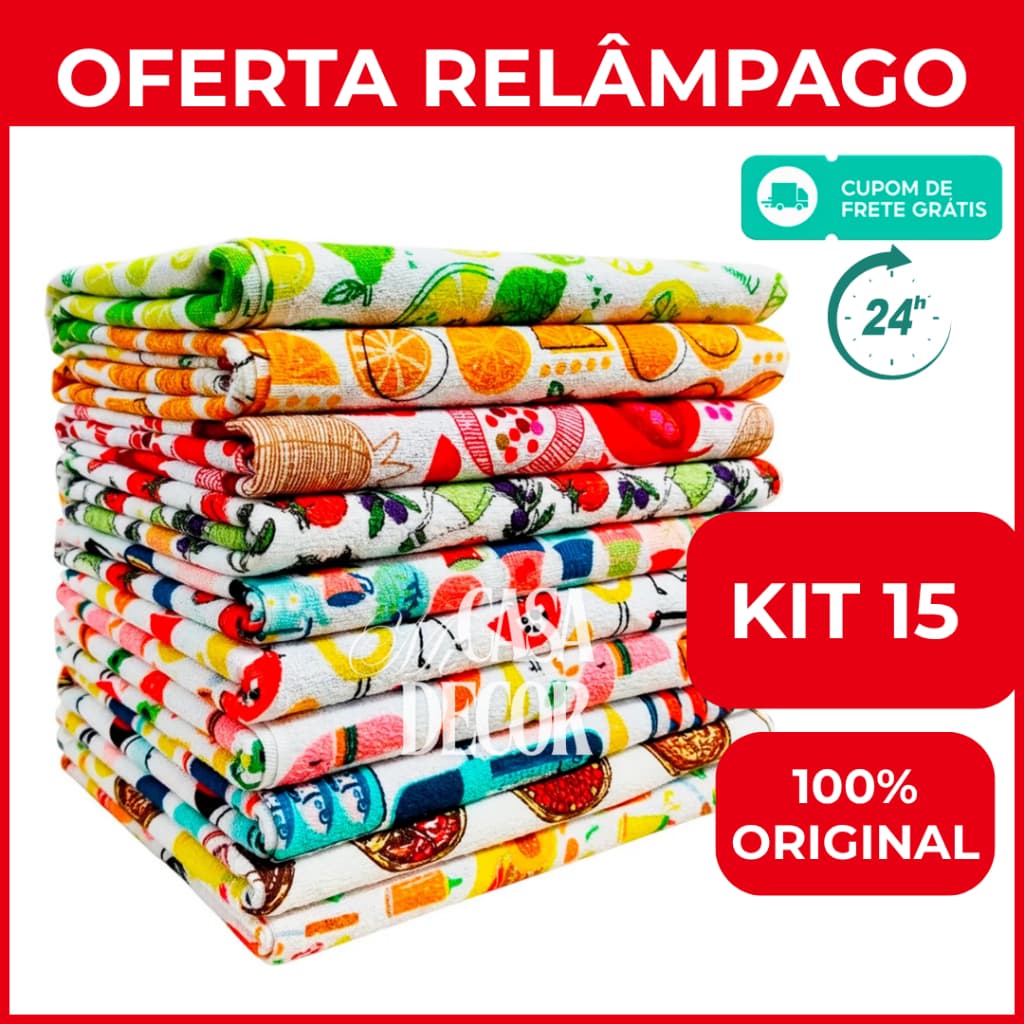 Kit 15 Pano de Prato Atoalhado PROMOÇÃO Linha  premium Super Seco