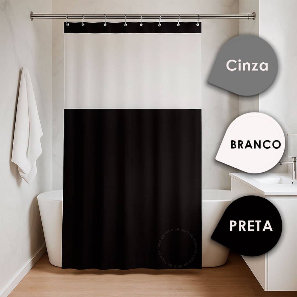 Kit 1/2 Cortinas De Box Com Visor Transparente Antimofo Para Banheiro Translúcido Higiene Durável Ganchos