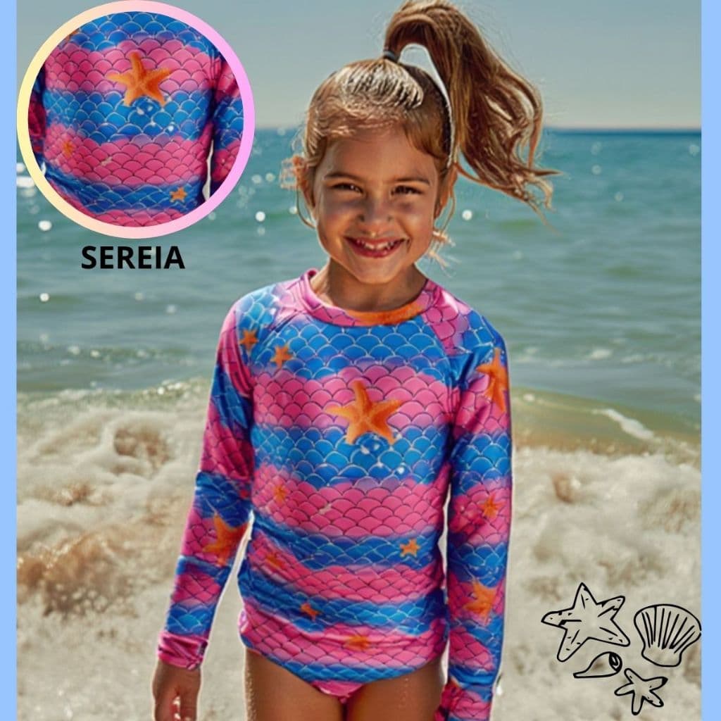 Kit Camiseta Térmica Manga Longa e Biquini Infantil Menina Praia Piscina Verão Confortável