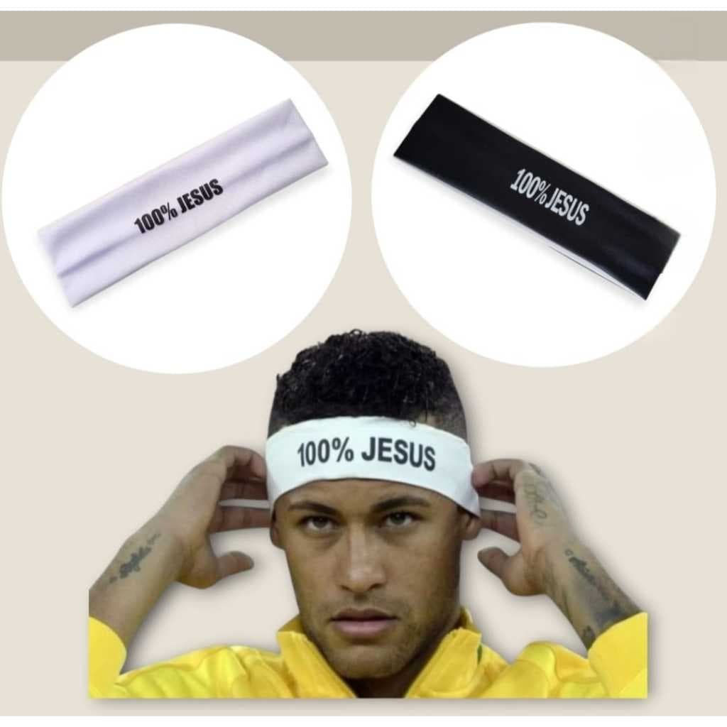 FAIXA DE CABELO 100% JESUS BANDANA OU FAIXA BRANCA E PRETO ESTILO NEYMAR
