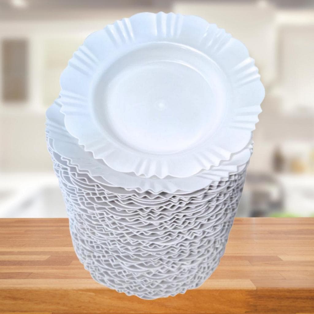 Prato Pétala Fundo Jogo de Pratos Jantar Kit Churrasco Festa Reutilizável Resistente Plástico