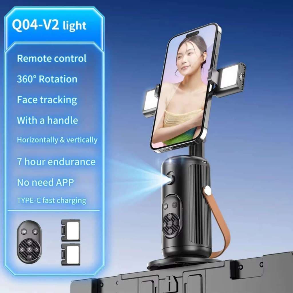 Selfie Stick 360°  Com Luz LED Auto Face Tracking Pantilt controlador Destacável de Transmissão ao vivo e selfie BYZ Q04