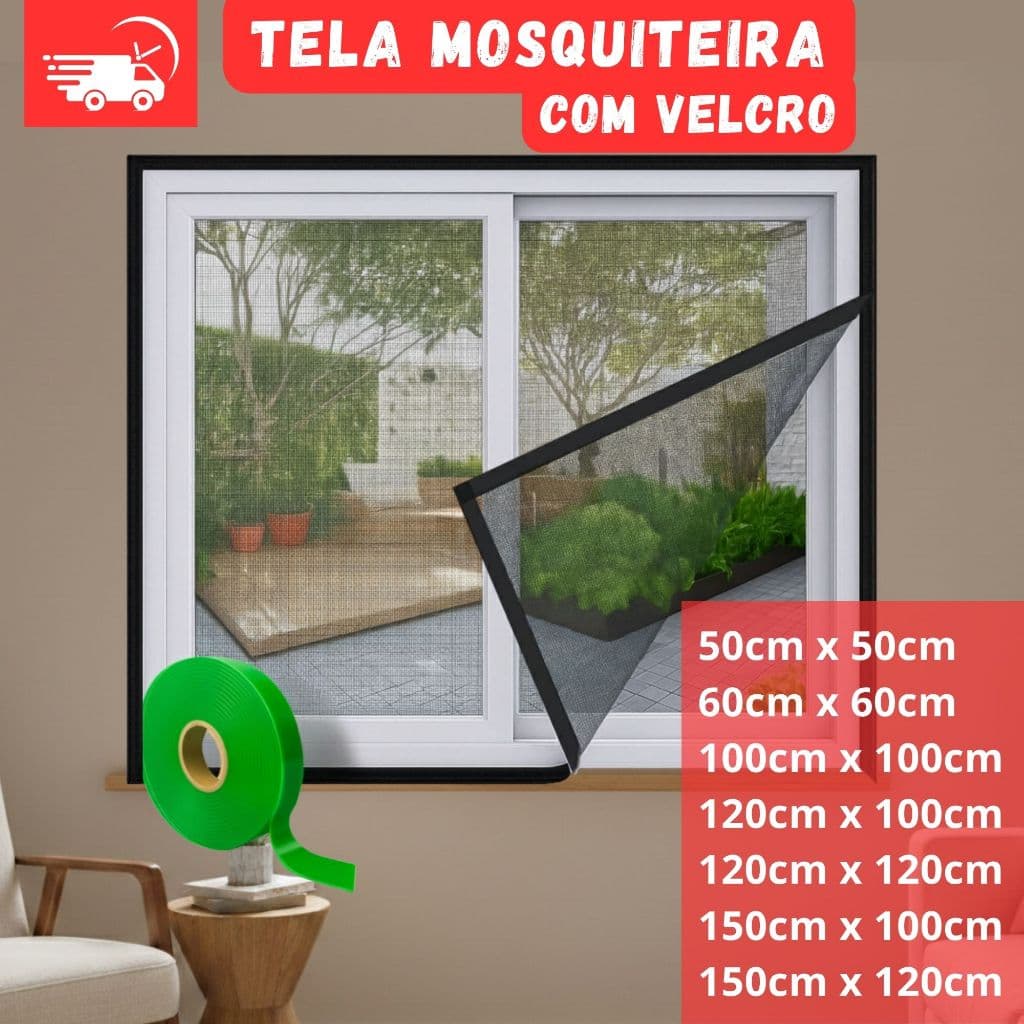 Tela Mosquiteira com Velcro em Fibra de Vidro Para Janelas e Portas