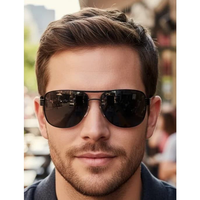 Óculos de Sol Masculino com proteção UV400 Preto mola haste Clássico Proteção 100% Casual Estiloso