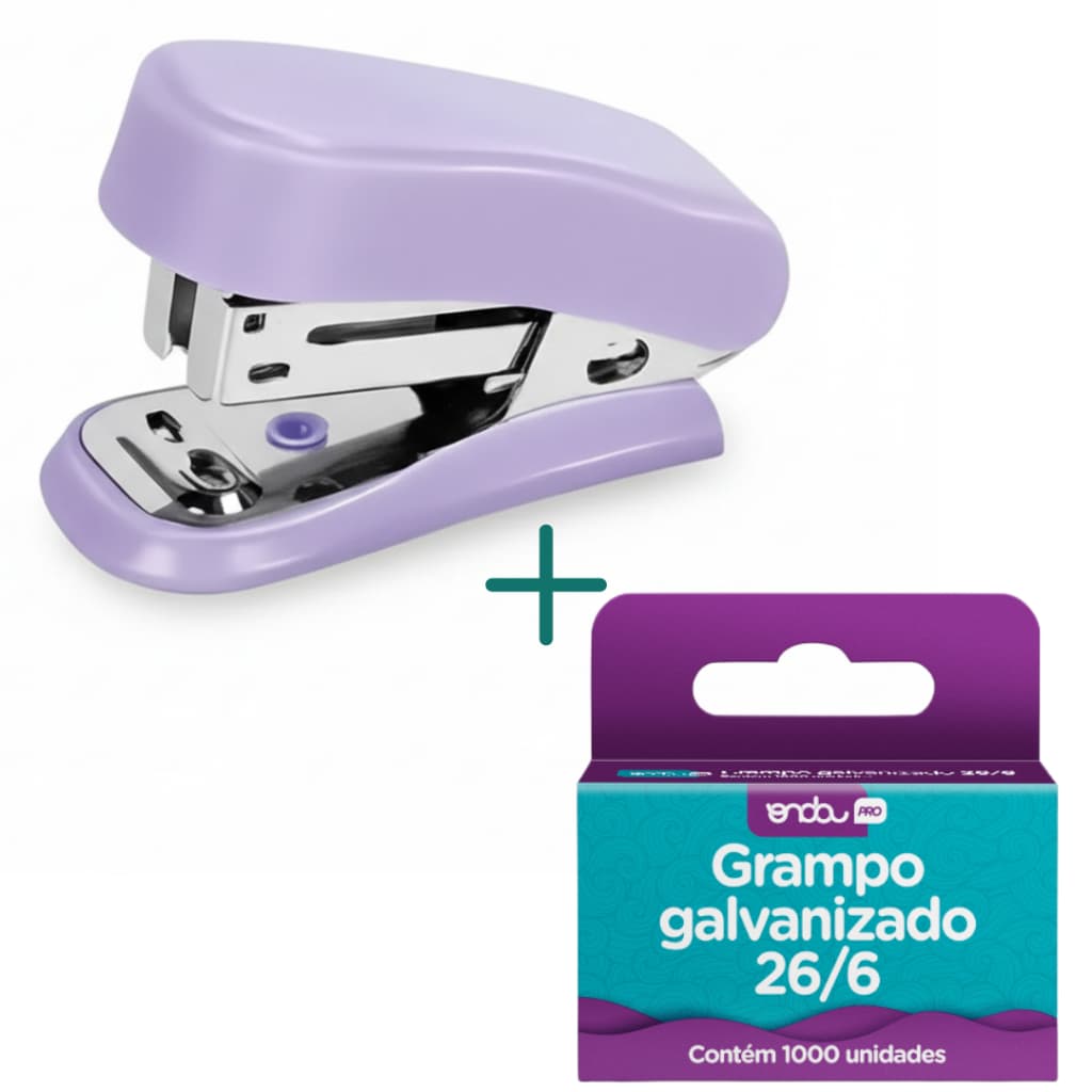Mini Grampeador + 1000 Grampos 12 Folhas Tons Pasteis Onda Pro