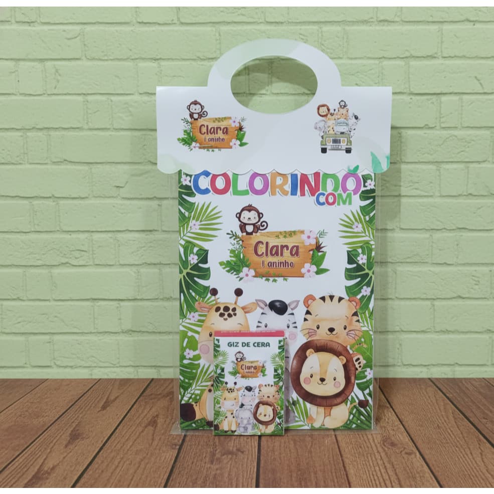 MINI KIT de colorir SAFARI AQUARELA BABY com alça PEQUENO - FAZEMOS TODOS OS TEMAS PERSONALIZADO FESTA  LEMBRANCINHA