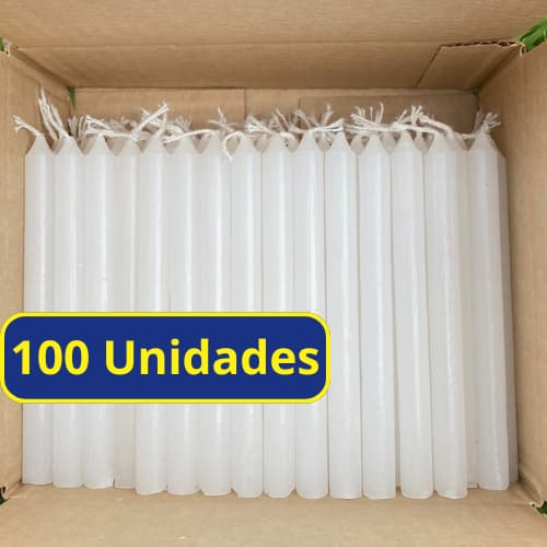 100 Velas Palito Branca Parafina Pura (13,5 cm X 1,2 cm) kit