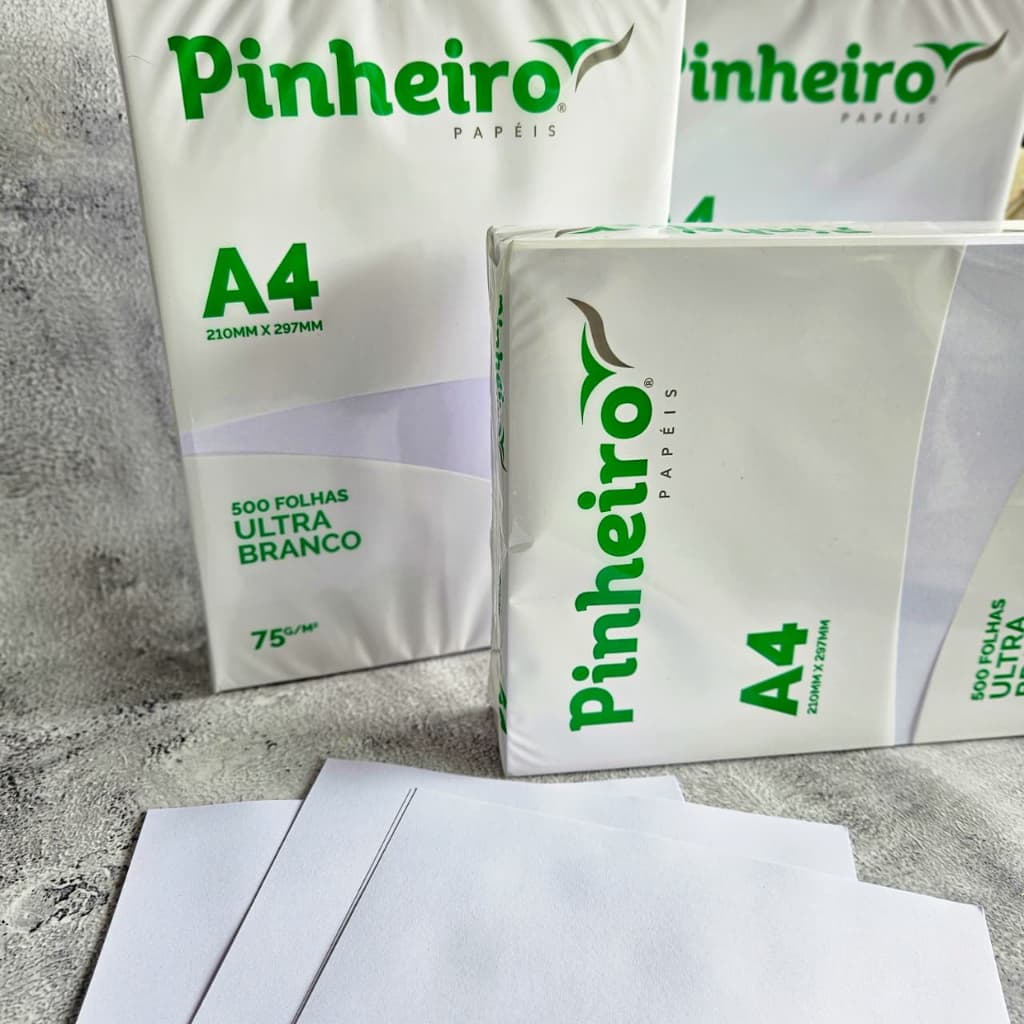 Pacote de Papel Sulfite A4 75g Marca Pinheiro Papeis – Pacote com 500 Folhas para Impressão.