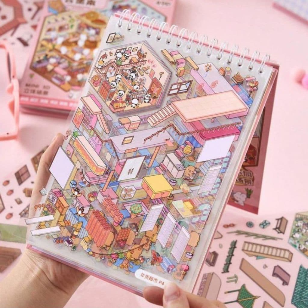 Caderno Adesivos 3d com 20 Cenários para Montar e Decorar.