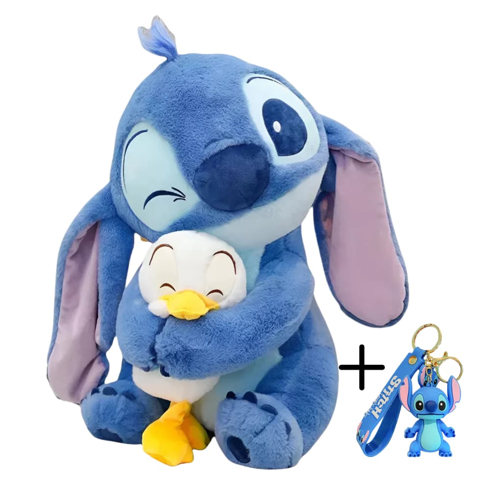Pelúcia Stitch Com Pato Antialérgico 23 cm COM BRINDE