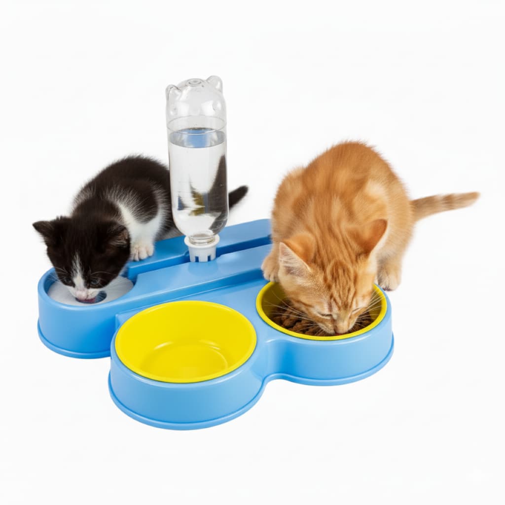 Comedouro e Bebedouro Duplo Pet Para Cães e Gatos Automático 500ml Capacidade Multifuncional Pronta Entrega