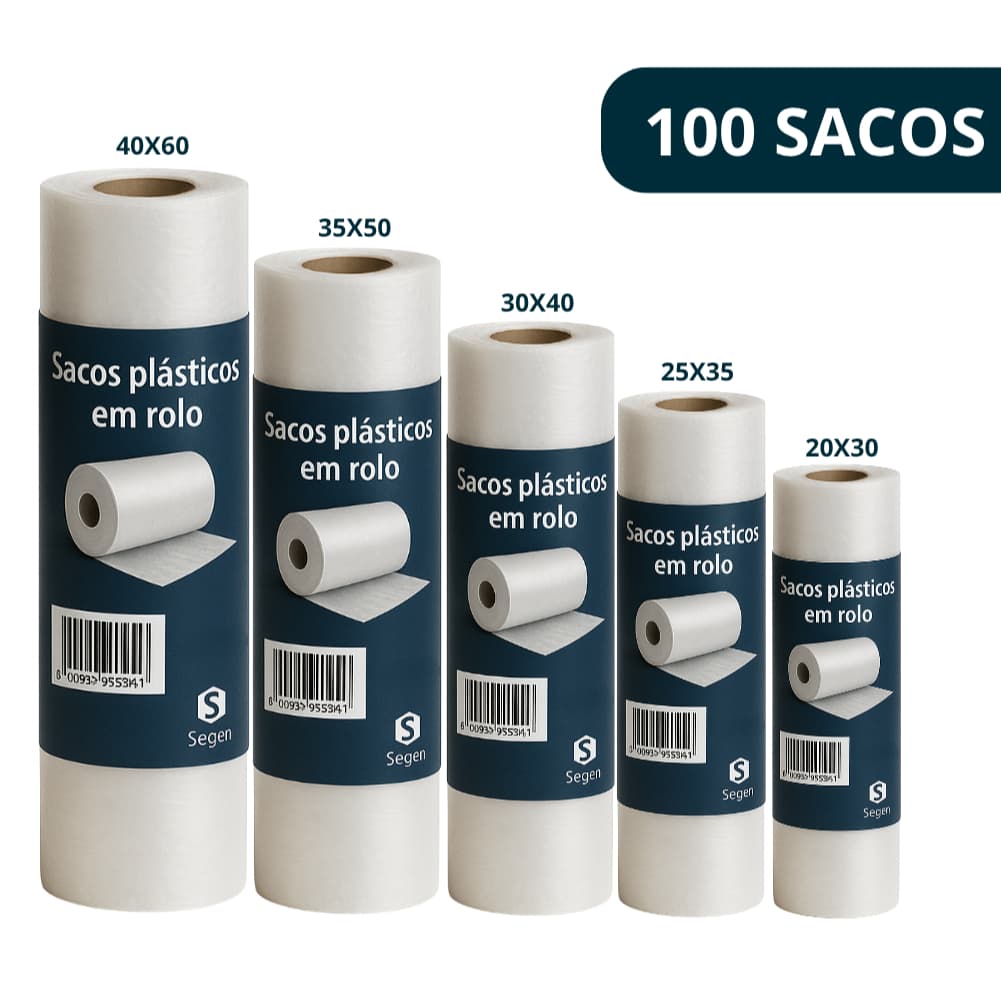 Rolo plástico Bobina Picotada Saco Transparente Supermercado 100 sacos