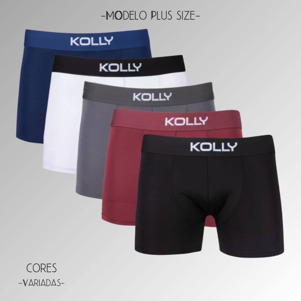 Kit 5 Cueca Boxer Masculina Adulto Plus Size Lisa em Poliéster – Conforto