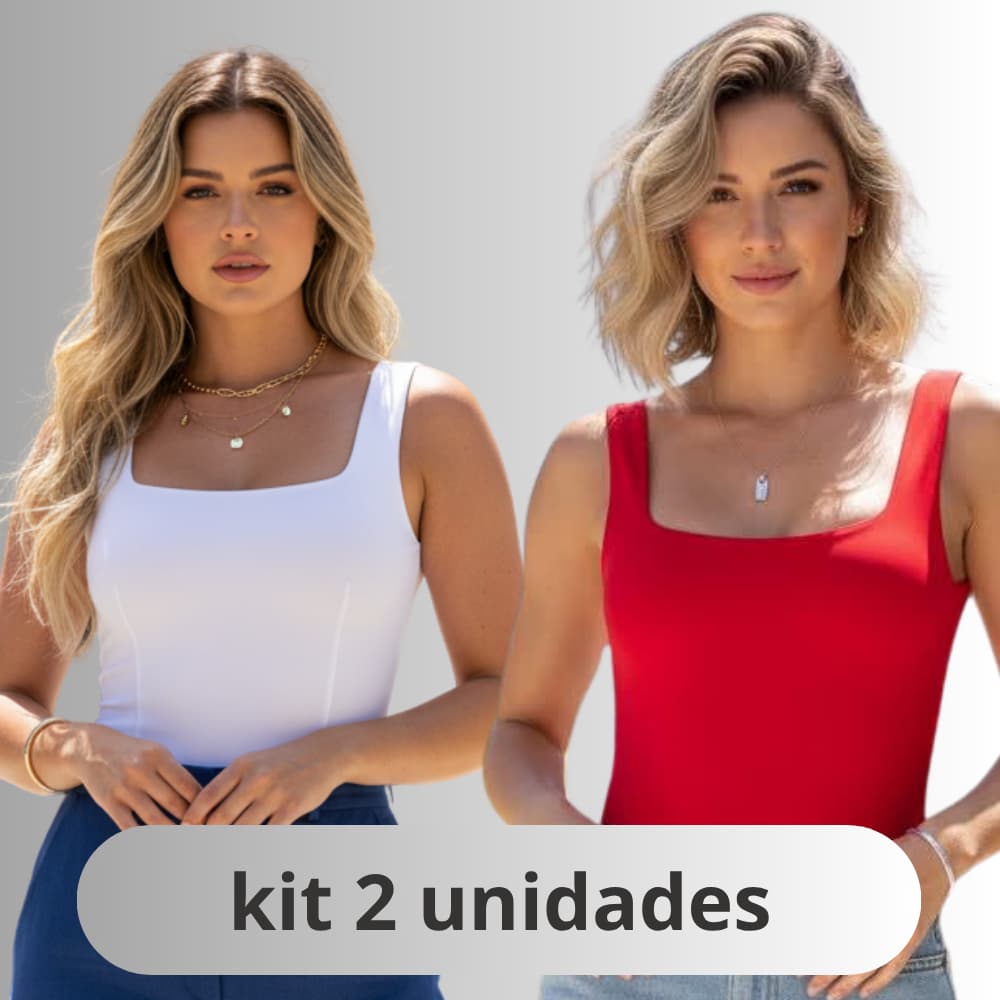 kit 2 Body Feminino Decote Quadrado Elegante Forrado Moda Bloguer Estilosa Básico Liso