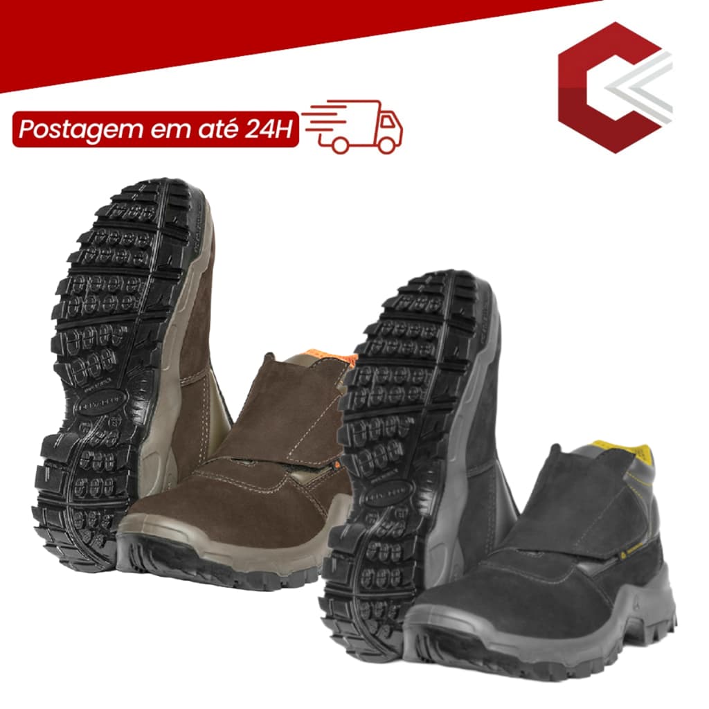 Botina De Segurança Couro Nobuck Velcro Esporte Lazer Moto Trilha Deltaplus Vitória Biq PVC CA 35437