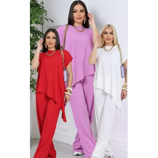 Conjunto  femenina Calça Pantalona longa com Blusa Asimetrica  alongada Estilo & Conforto Anarruga