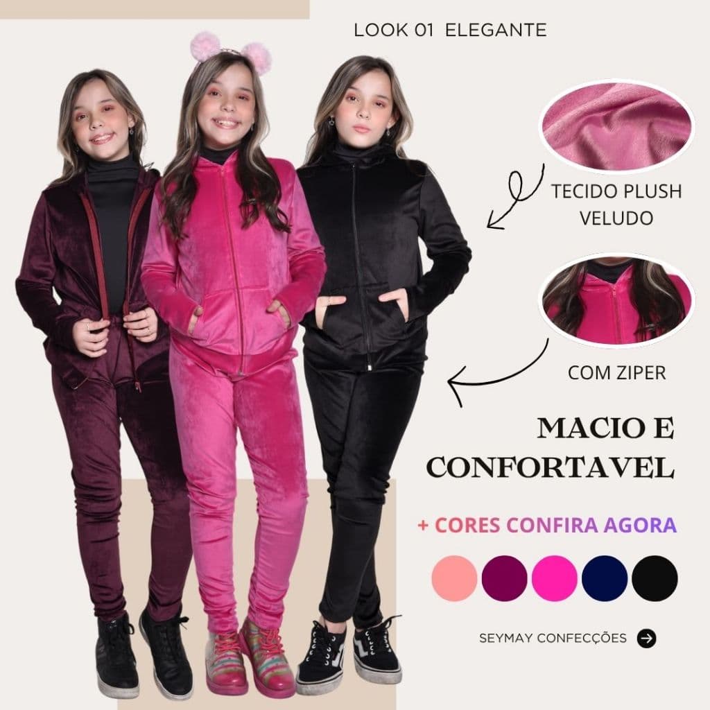 Conjunto Plush Infantil Feminino Menina Veludo com Capuz