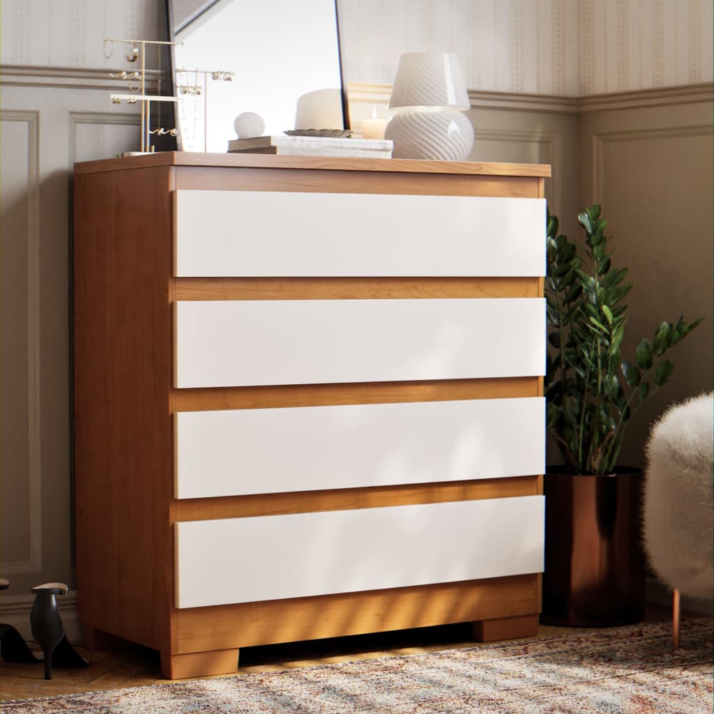 Cômoda Imperial 4 Gavetas MDF MDP para Quarto Casal Solteiro Infantil Branco Nature Off White