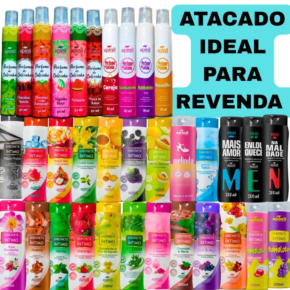 Kit 10 Perfumes de Calcinha e10 Sabonetes Intimos Apinil Para Revenda no Atacado Fragrãcias Unicas