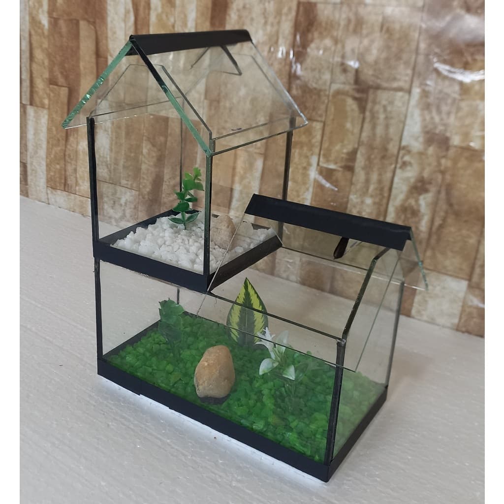 Aquario Beteira Castelo Para Peixe Betta decorado pedrinhas e planta artificial