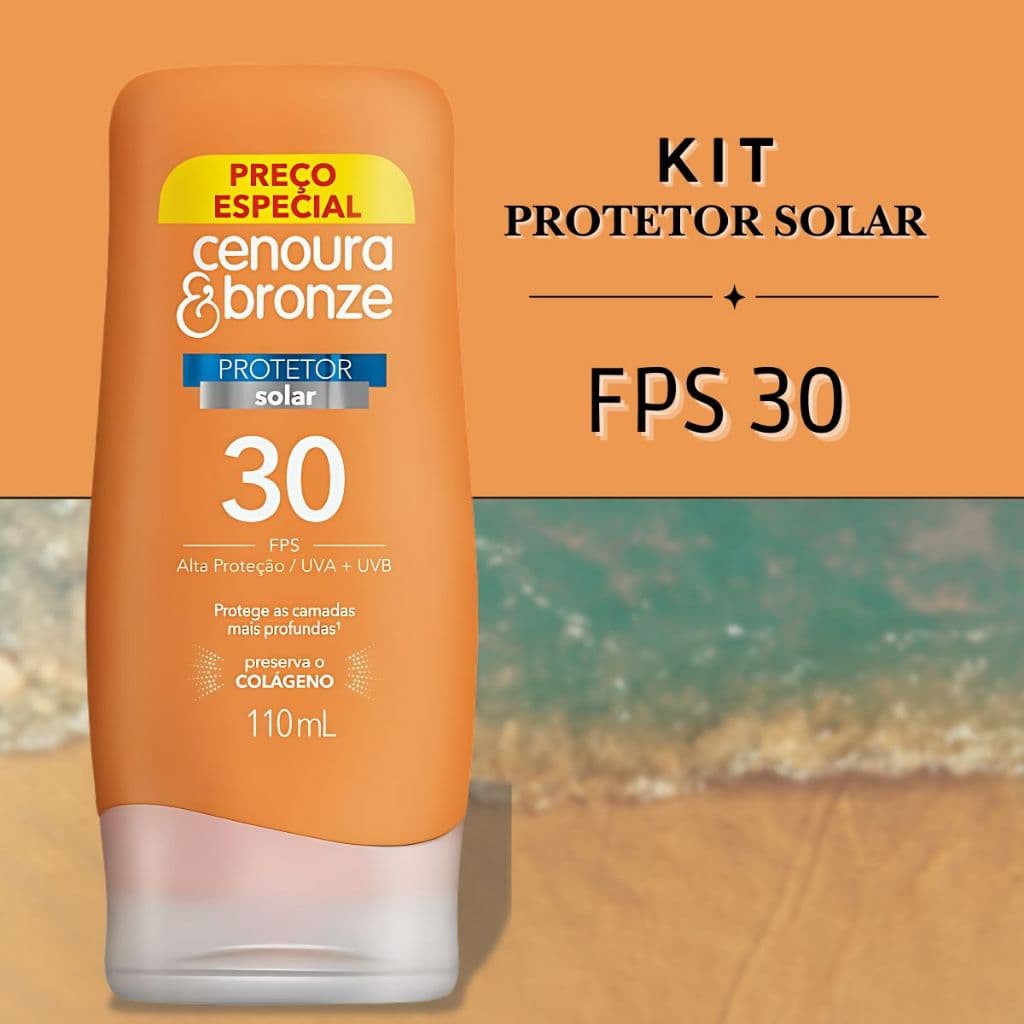 Protetor solar Cenoura & Bronze 110ml Fps 30 - Todos os tipos de Pele/Resistênte á água