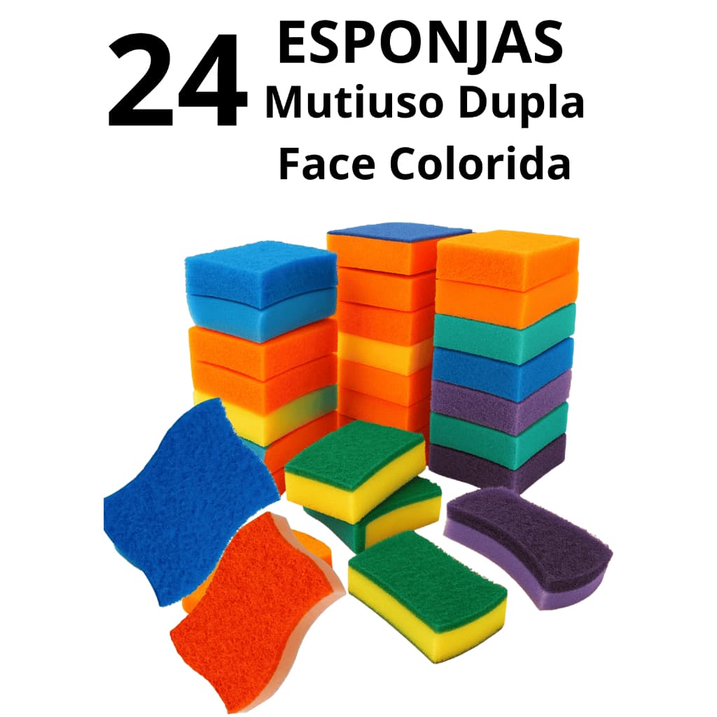 KIT 24 Esponja de Lavar Louças COLORIDAS Multiuso Dupla Face com pequenos defeitos de Fabricação