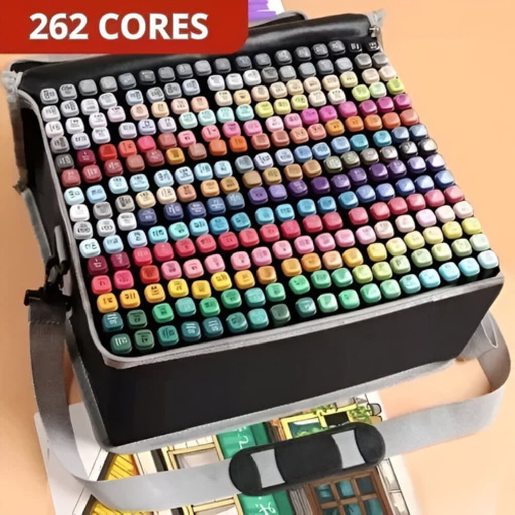 Caneta Touch Infantil 262 Cores, Portátil com Organizador Duplo, Anti-Risco Segura Atóxica, Ideal para Desenho Escolar