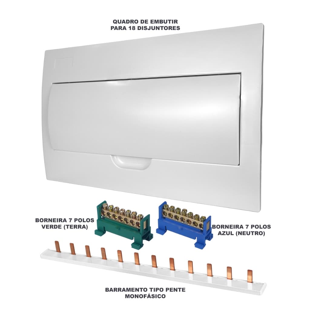 Kit Quadro Caixa de Embutir para 18 Disjuntores com Barramentos