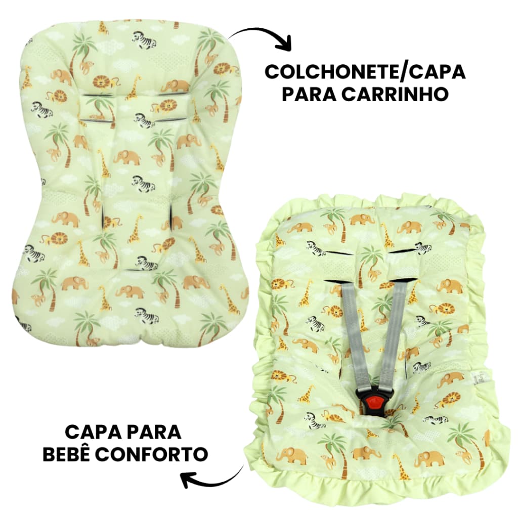 Capa Colchonete de Carrinho Capa de Bebê Conforto Cadeirinha de Descanso 100% Algodão Acolchoado