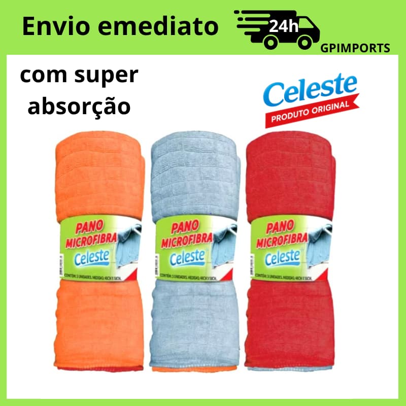 3 Unidades De Pano De Chão Celeste De Microfibra De 48cm X 58cm