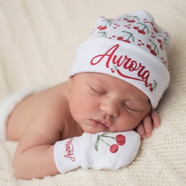 Kit Touca e Par de Luvas Personalizados Maternidade Recém-Nascido