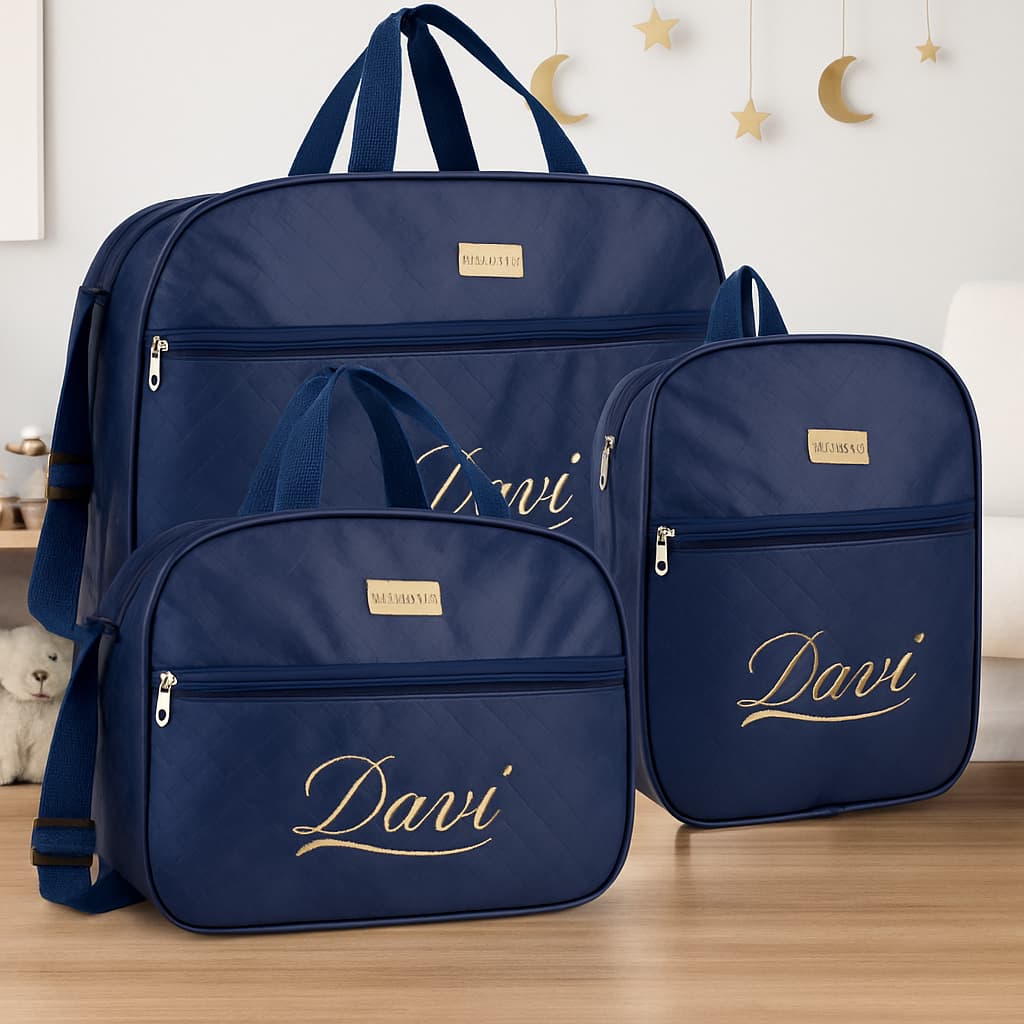 Kit Maternidade 3 Peças Personalizado com o Nome do Seu Bebê Modelo Luxo